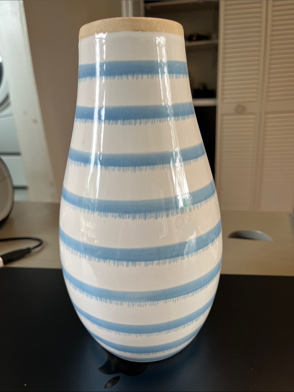 Threshold Tall Striped Vase Blue and White 9”